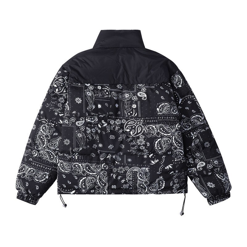 파커 Hip Hop Paisley kurtka Parka Streetwear mężczyźni wiatrówka zima bawełna dół warstwa bąbelkowa pary Bandana Bomber Куртка Зимняя