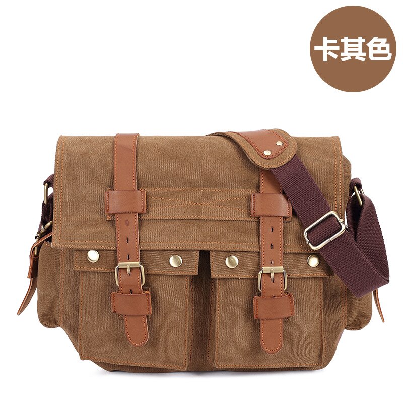 Kucko-Bolso de hombro clásico de lona para hombre, bandolera de mensajero, bolsa de pecho antiarañazos para deportes al aire libre, bolsa de viaje informal: khaki