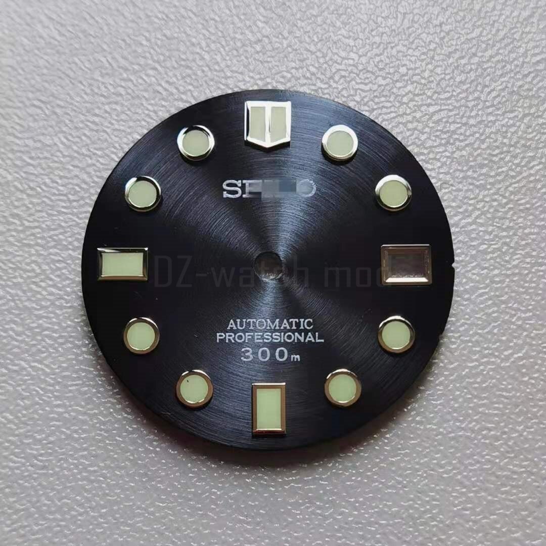 Koperen Plaat C3 Lichtgevende Wijzerplaat Omgebouwd Zon Patroon Letterlijke Skx007 Kleine Mm Abalone Nh35 Universele Nh35 Wijzerplaat: seiko logo / gold.green lume