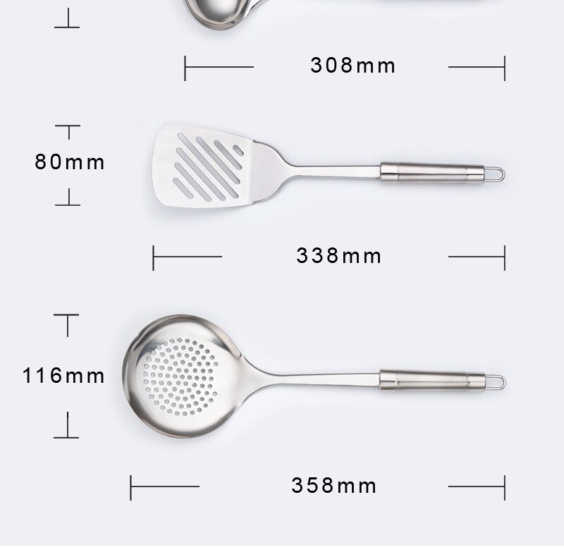 6-piece Stainless Steel Cooking Kitchenware Set Spoon Slotted Spatula Frying Spatula Pasta Scoops Cooking Kitchen Utensil Set