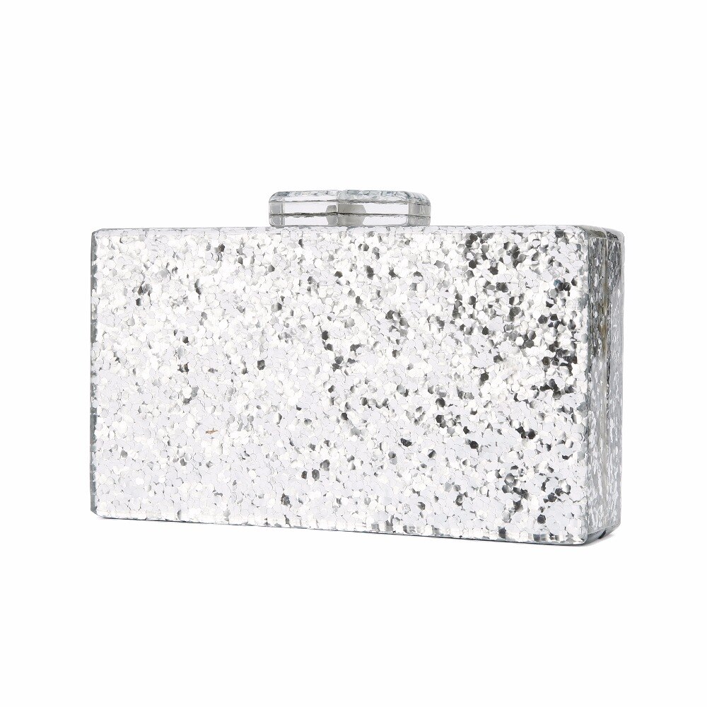 Big Gold Glitter 18X10 CM Acrylic Clasp Women Brand Acrylic Day Clutches Beach Mini Evening Bags Flap Shell Acrylic Box Clutches: silver