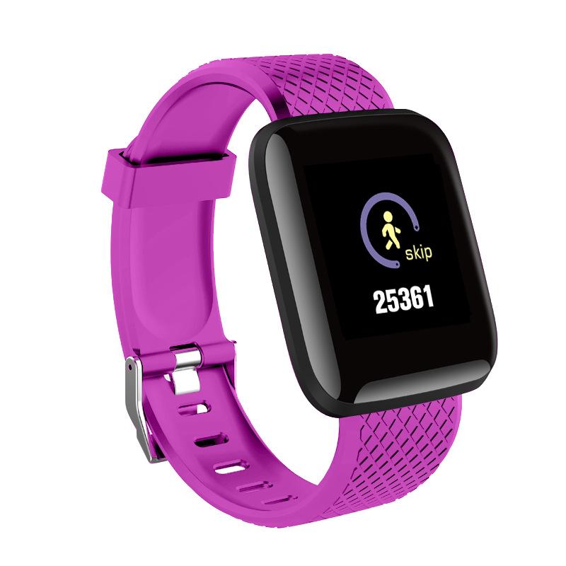 Heart Rate Blood Pressure Monitor Fitness Tracker Waterproof Bluetooth Smart Watch Call Message Information Reminder 116Plus: Purple