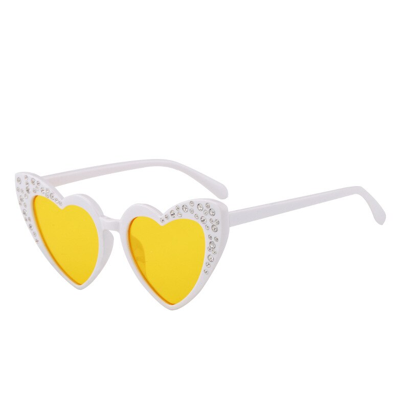 Gafas de sol con forma de corazón para niños y niñas, gafas con diamantes de imitación a la , gafas de sol para bebés, para niños, gafas con forma de corazón bonito: Amarillo