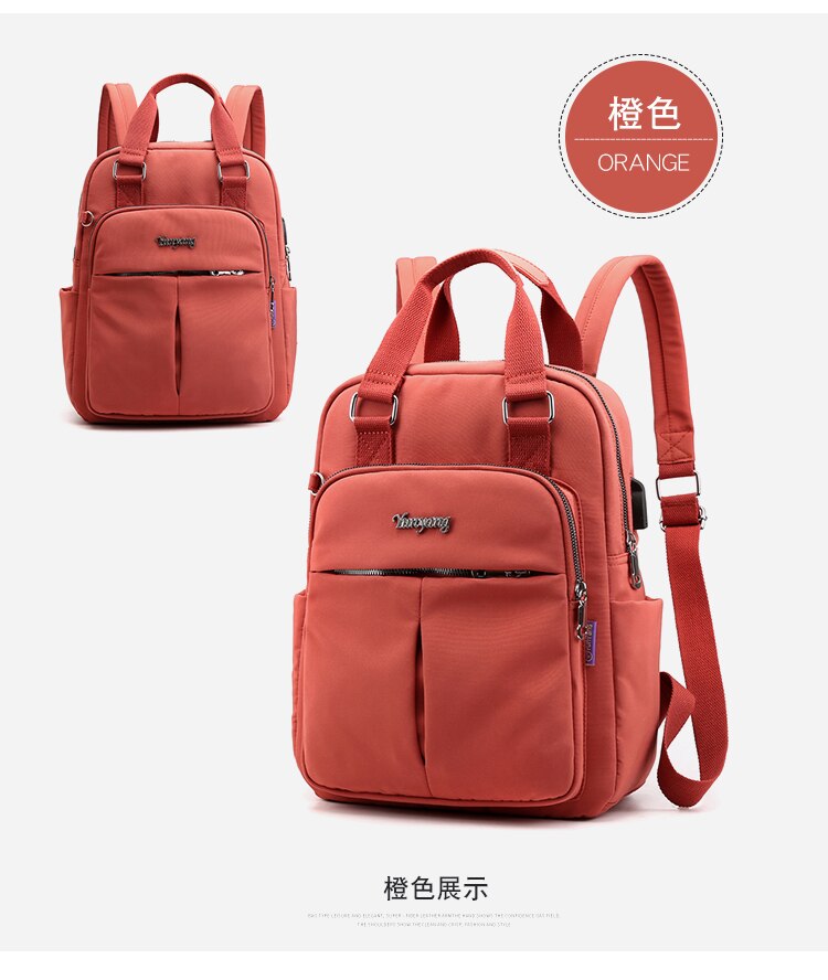 PUIMENTIUA Nylon Frauen Schule Rucksäcke Anti Theft USB Ladung Rucksack Wasserdichte Bagpack Schule Taschen Teenager Reisetasche: red A