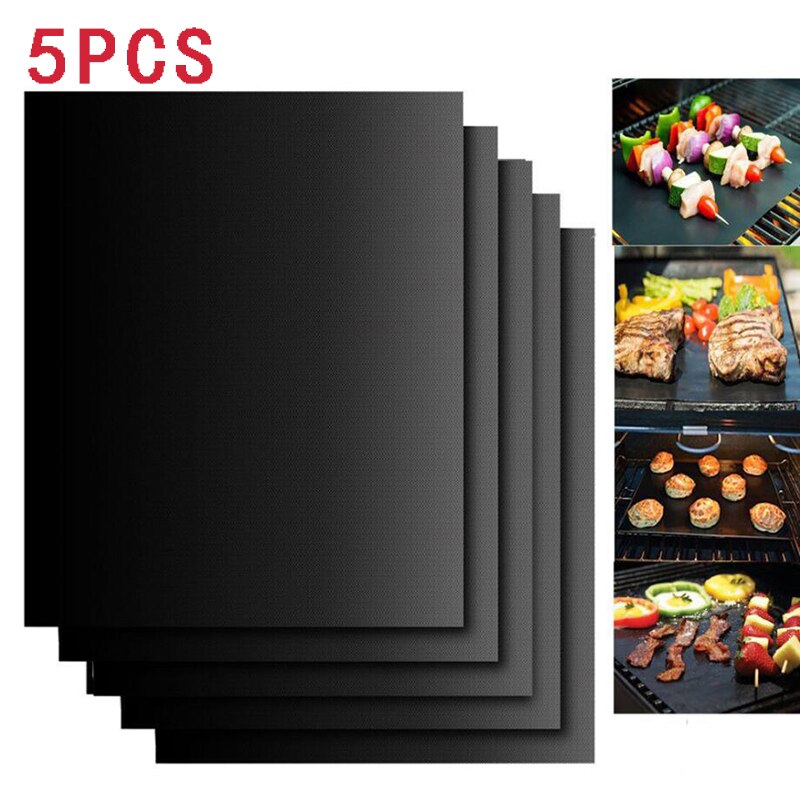 5Pcs BBQ Grill Mat Non-Stick Reusable Liners Oven Grill Foil Barbecue Liner Mat Bbq Tools Summer Accessories