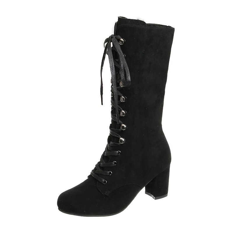 Frauen Stiefel 2022 Neue Hohe Stiefel Runde Kappe Spitze-hoch Schuhe Dicke Sohle hoch Hacke Lange Frauen der Stiefel Schuhe: Schwarz / 35