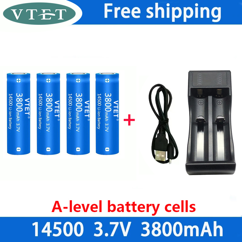 14500 3.7V 3800mAh Battery Lithium Ion Battery Used for Electric Toothbrush Razor Barber Rechargeable Battery with Charger: Red