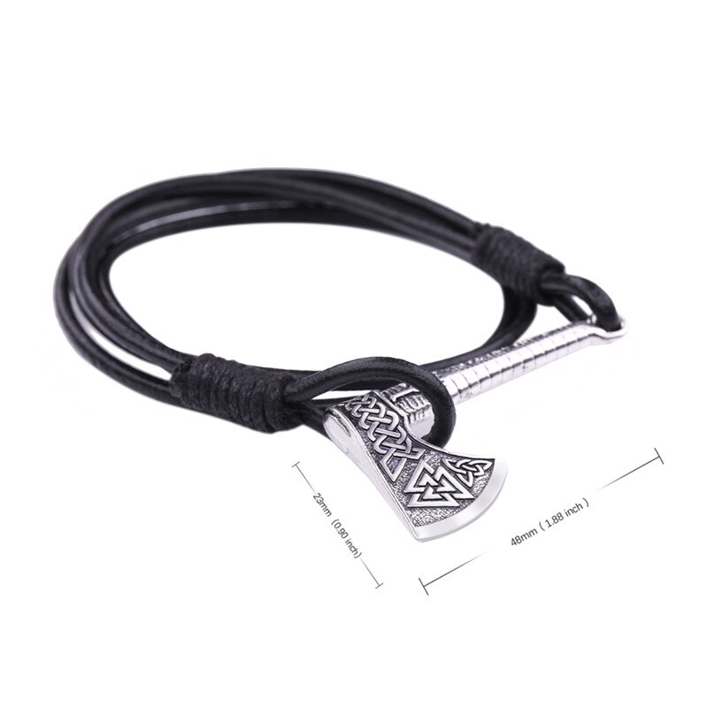 Dawapara Viking Valknut Rune Aligiz irlandais trinité symbole hache breloque Bracelet en cuir de saint valentin: Style 1 Silver
