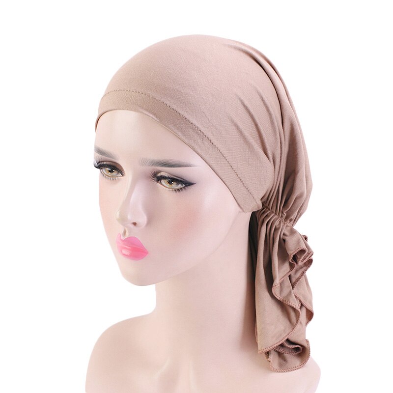 Foulard en bambou et coton pour femmes musulmanes, Bonnet de chimio, accessoires pour cheveux, bandana anticancer, couvre-chef, chapeau de Pirate: 463 Tan