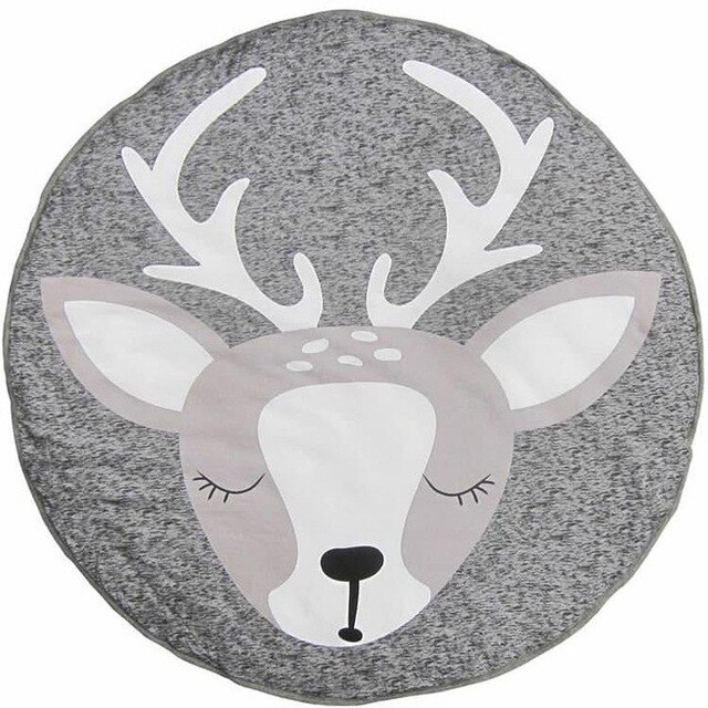 90CM Kids Play Game Mats Round Carpet Rugs Mat Cotton Kola Crawling Blanket Floor Carpet For Kids Room Decoration INS Baby: deer