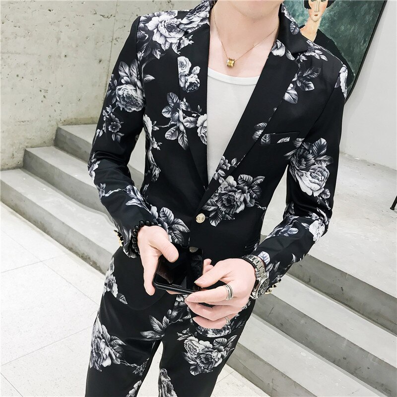 Efterår hvid herre jakkesæt todelt sæt slim jakkesæt blazer jakke & bukser