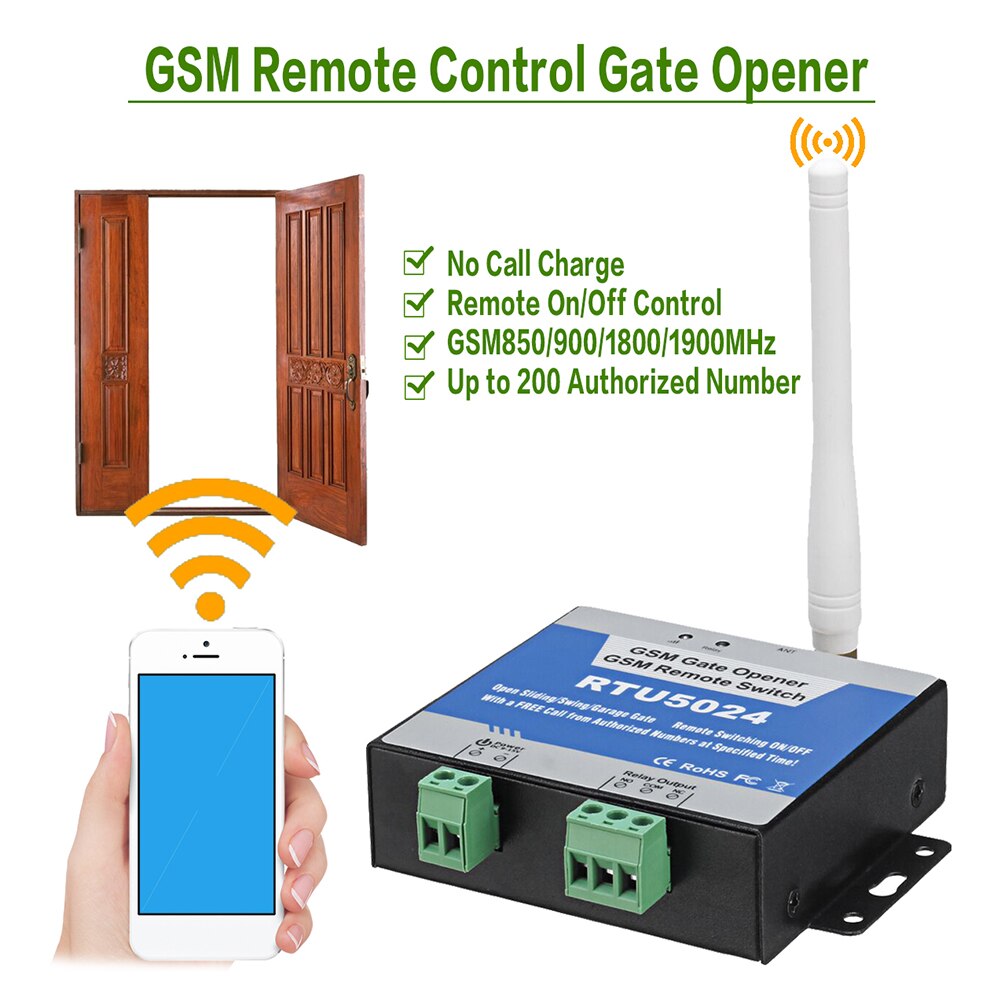 RTU5024 GSM Gate Opener Relay Switch Wireless Remote Control Door Access Switch Door Opener Free Call 850/900/1800/1900MHz