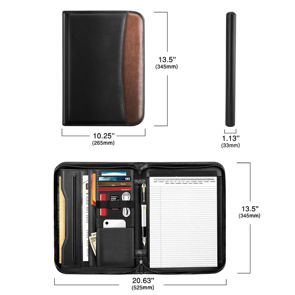 Carpeta portafolio de cuero con cremallera, organizador de documentos para entrevistas profesionales con funda para tableta de 11 pulgadas para ipad