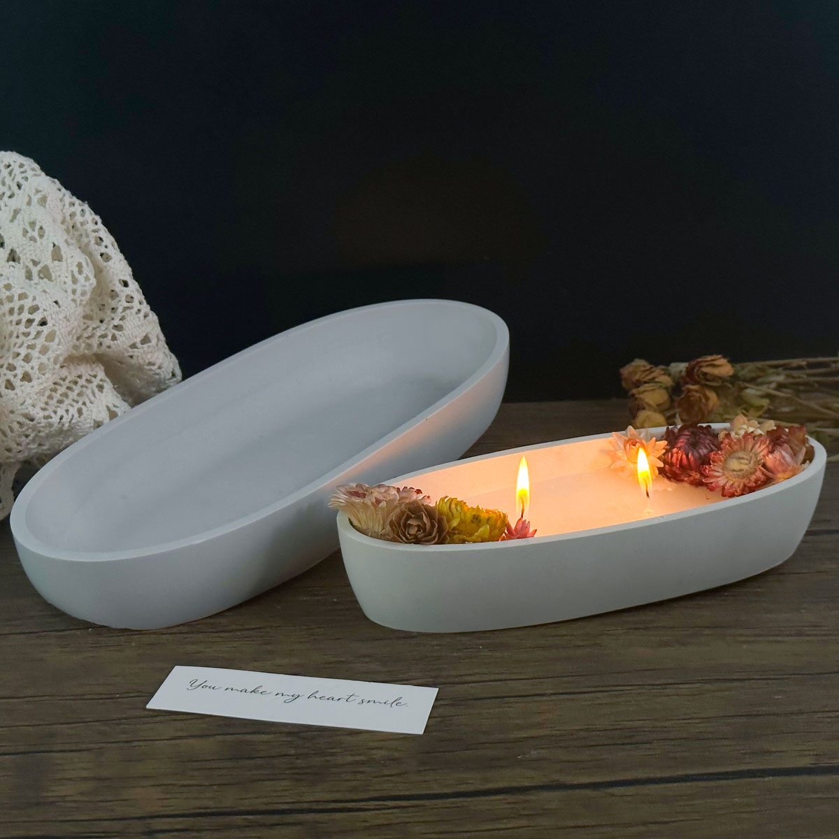 Tarro de vela ovalado de hormigón, molde de silicona DIY con forma de barco, artesanía, fabricación de tarros, caja de almacenamiento de cemento y yeso, moldes de fundición para decoración del hogar
