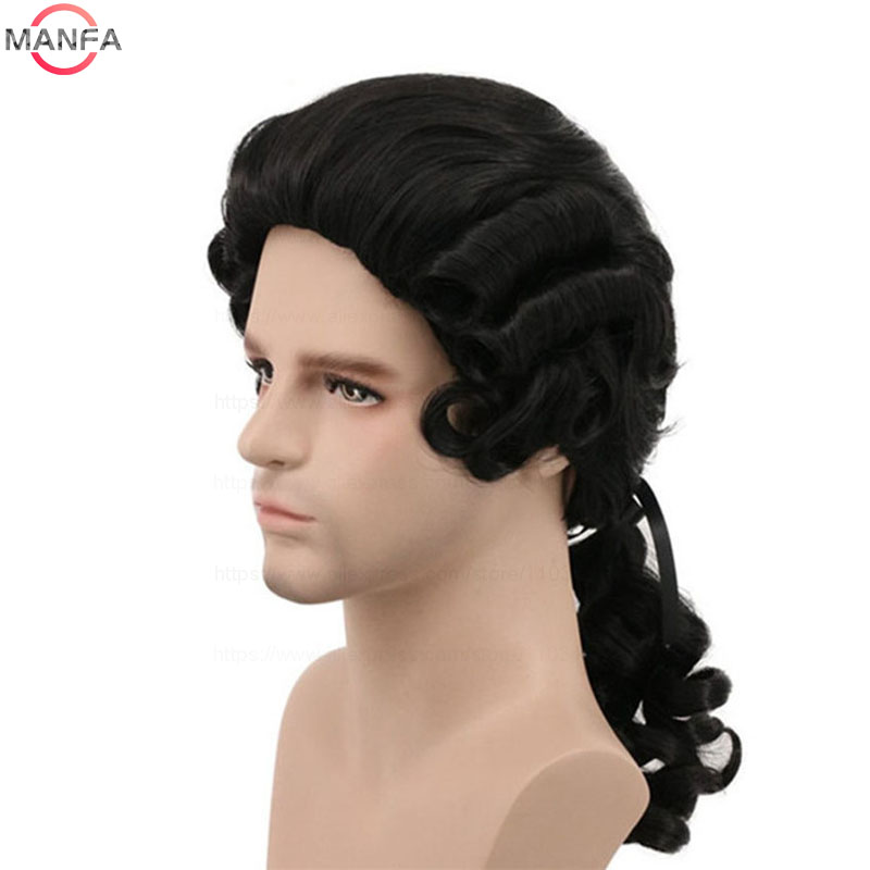 Lawyer Judge Baroque Cosplay Wig Curly Grey White Black Deluxe Historical Long Heat Resistant Synthetic Hair Wigs + Wig Cap