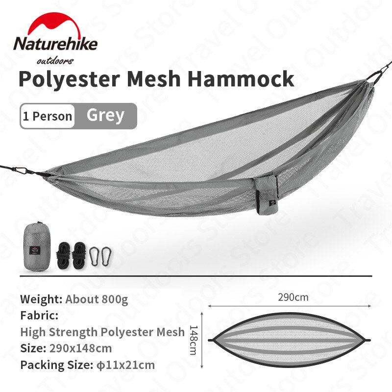 Naturehike Ultralight 800G Mesh Breathable1-2person Outdoor Draagbare Hangmat Ijs Gevoel 200Kg Lager Gewicht Camping Hangmat: 1 Person Grey