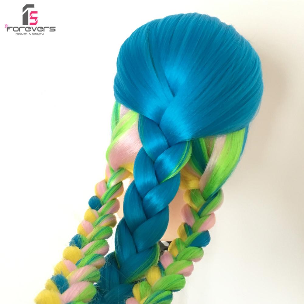 22” Salon Hairdressing Colorful Long Hair Mannequin Doll Training Head Blue Green + Free Clamp