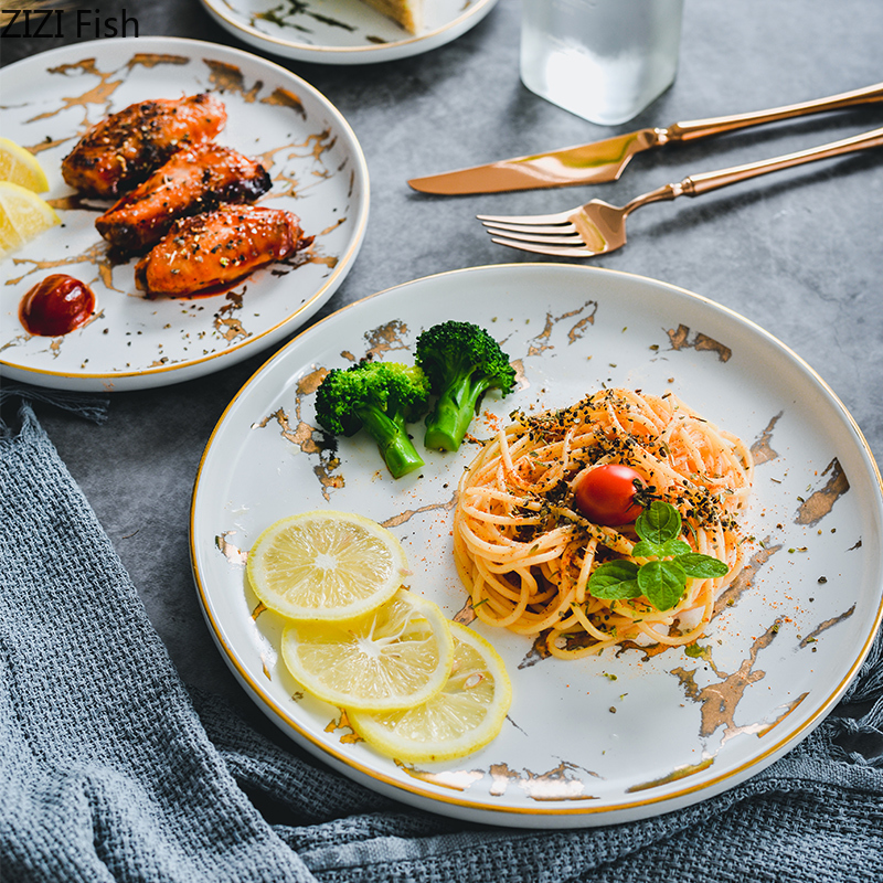 Marble Texture Ceramic Dinner Dish Plate Rice Salad Noodles Bowl Soup Plates Dinnerware Sets Home Tableware Kitchen Cook Tool