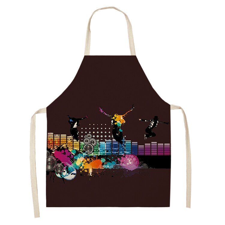 Musical Instrument Kitchen Aprons For Women Cotton Linen Bibs Household Cleaning Pinafore Home Cooking Apron 53*65cm WQL0141: 2WQ-WQL0141-30