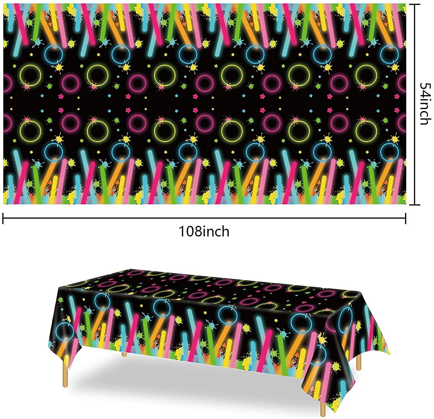 Let Glow Fluorescent Birthday Party Tablecloth Kids Adult Party Theme Decoration Disposable Waterproof PE Luminous Tablecloth