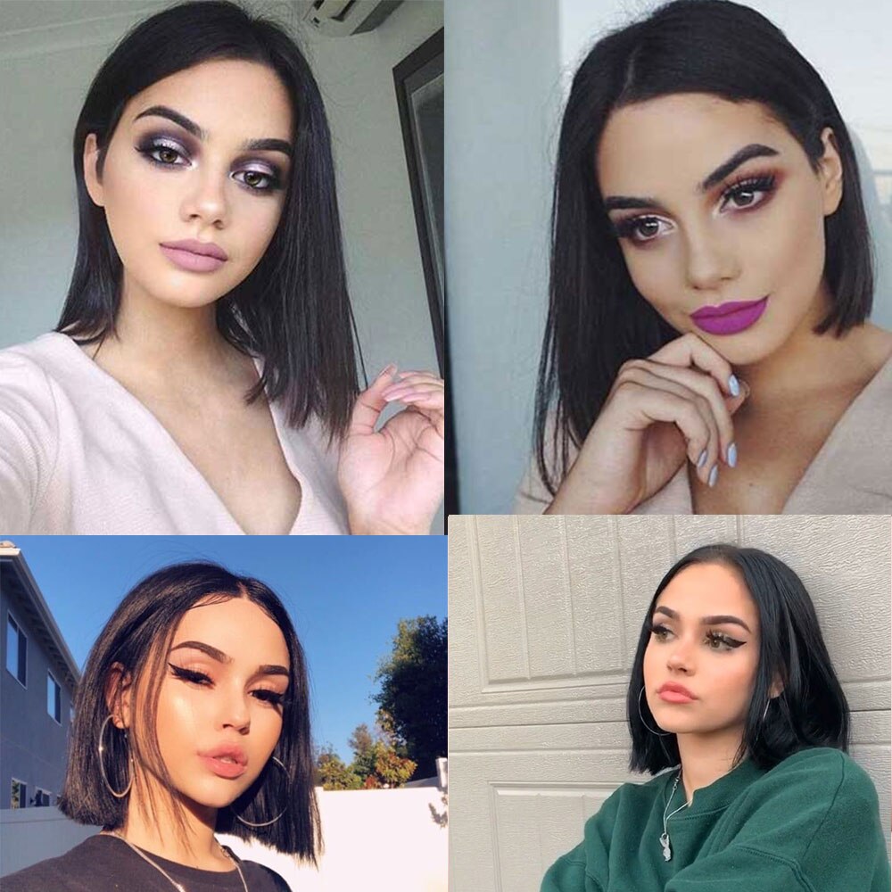 Black Bob Wigs For Women 12 Inch Short Straight Hair Wig Ombre Brown Natural High Temperature Synthetic Wigs Daily Party Msholy