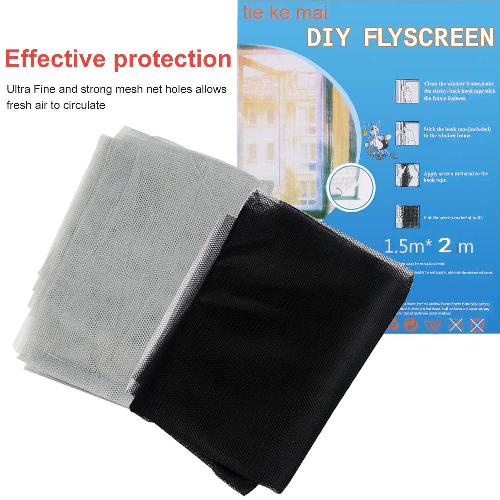 2- pack myggnät för fönster insekt fluga myggnät skärm gardin skydd kit med 2 rullar självhäftande tejp