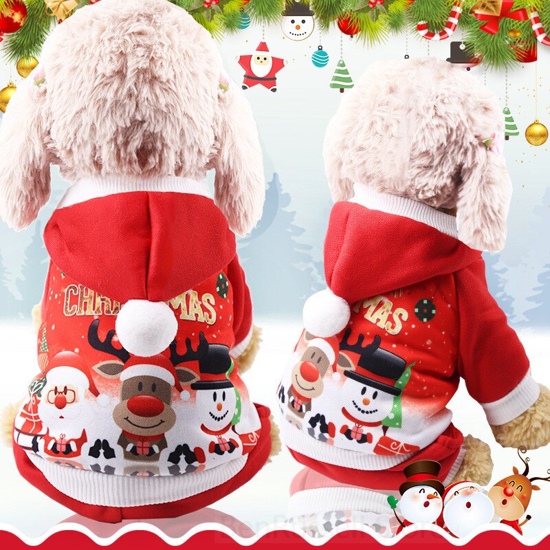 Jul firbenede tøj til vinter kæledyr tøj hund frakke jakke kostume hættetrøjer varm kat julemanden tøj