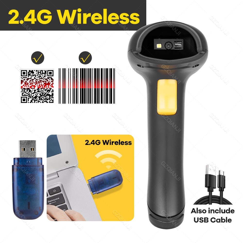 2D Handheld Wireless Barcode Scanner 2.4G 1D/2D QR Bar Code Reader PDF417 for Mobile IOS Android IPAD: 2D 2.4G Wireless