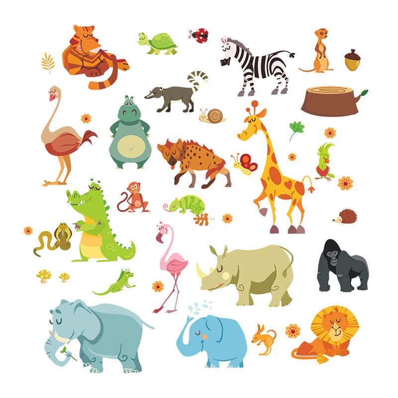Jungle Dieren Muurstickers voor Kinderen Kamers Safari Nursery Kamers Baby Interieur Poster Aap Olifant Paard Muuroverdrukplaatjes zooyoo