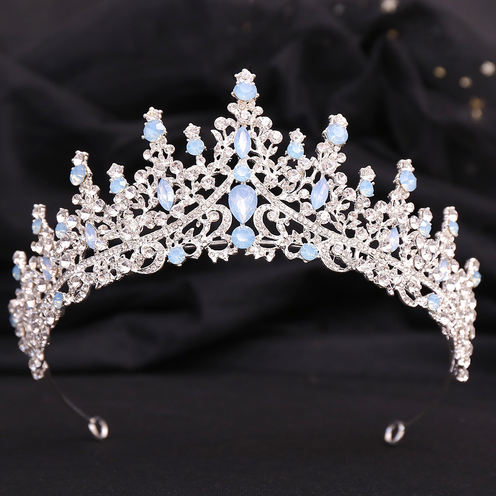 Zilveren Kleur Blauw Opaal Bruiloft Kroon Prinses Hoofdtooi Kristal Bruids Tiara 'S Strass Diadeem Bruiloft Haar Sieraden Accessoires: Imitation Rhodium Plated