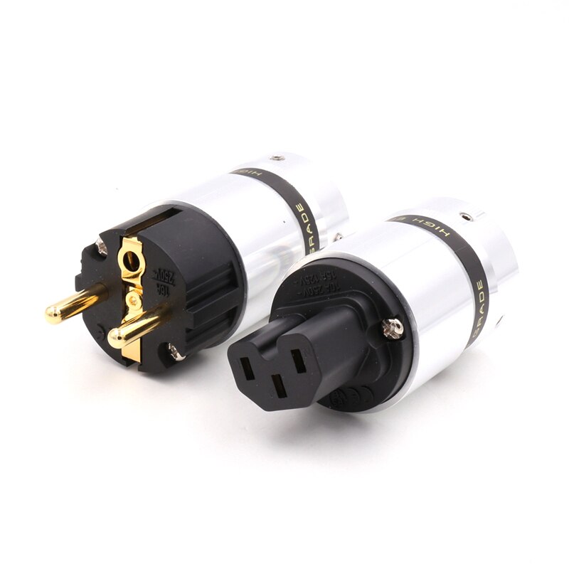 Een Paar Oem High End 24K Gold Plated Iec Connector Eur Schuko Eu Stekker Voor Hifi Power plug Extension Adapter