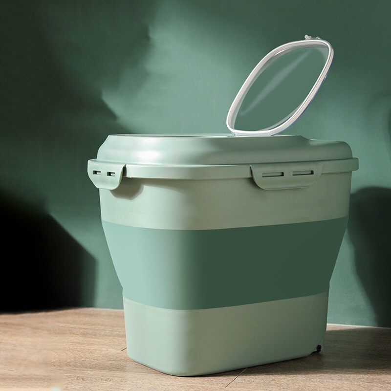 Contenedores plegables de almacenamiento de alimentos para mascotas, cubo sellado de gran capacidad, hermético, para perros y gatos, suministros para mascotas: Verde