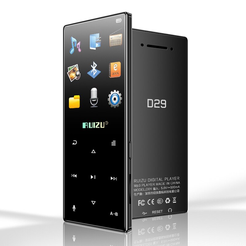 Ruizu  d29 metall bluetooth förlustfri hifi  mp3 spelare  mp4 musikvideospelare med inbyggd högtalarsupport fm, inspelning, e-bok, cloc