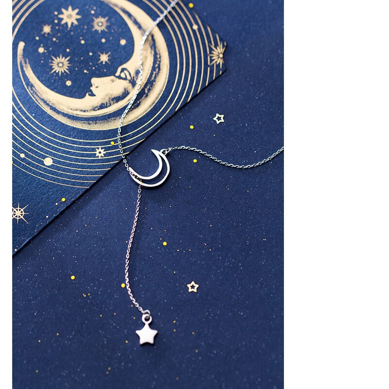 Mloveacc Korea 925 Sterling Silver Moon Star Kettingen Zilveren Ketting Choker Kettingen Sieraden Kraag Colar