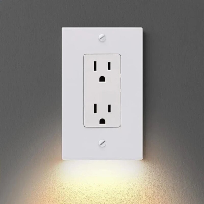 Wall Outlet Cover with LED Night Lights Electrical Outlet Wall Plate with LED Night Lights for Home Decor VJ: White A