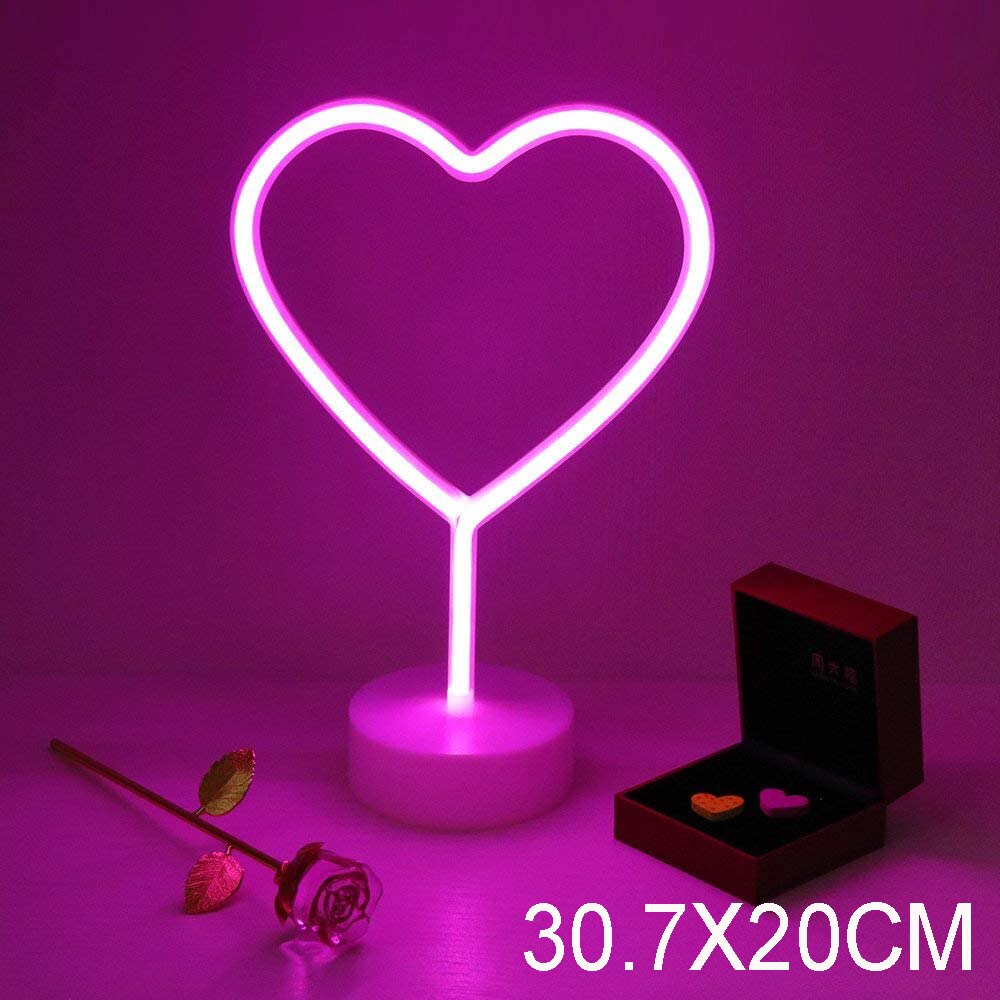 LED Heart Neon Sign Night Light Art Decorative Lights Plastic Table Lamp for Kids Baby Room Lighting Xmas Party: pink
