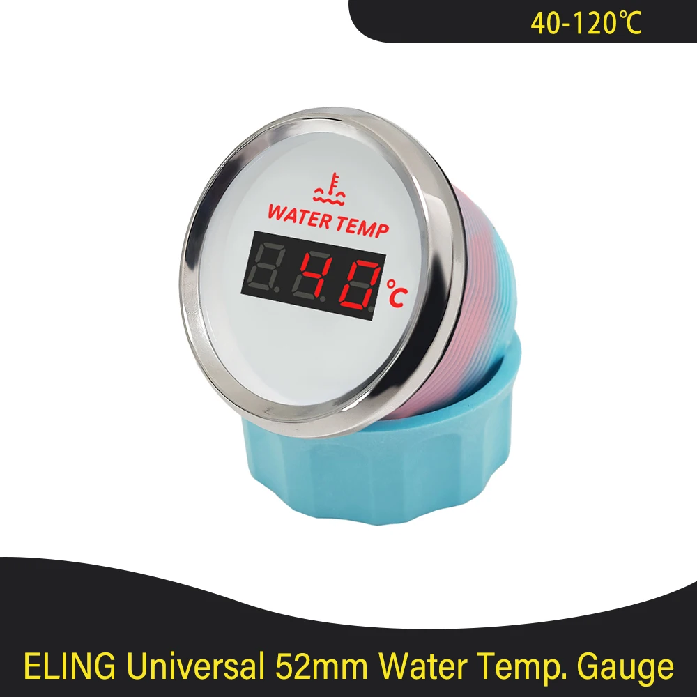 Wasserdichter Marine 52 mm Wassertemperaturanzeige Temperaturmesser 40–120 ℃ mit roter Hintergrundbeleuchtung für Auto, Stiefel, LKW, Universal-, 12 V, 24 V