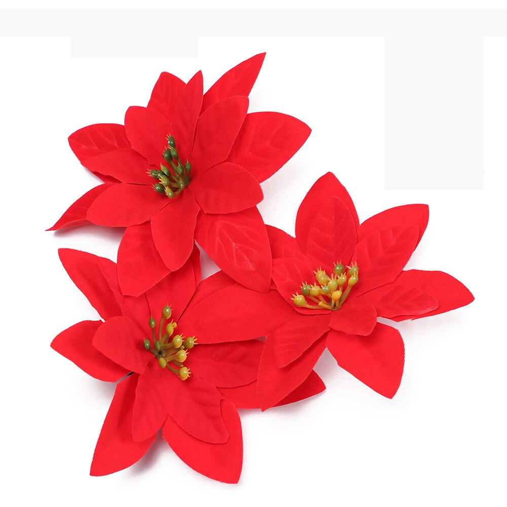 10pc 14cm Flannel Large Artificial Rose Flower Heads For Home Wedding Decoration Scrapbooking DIY Christmas Tree Silk Flowers: Red