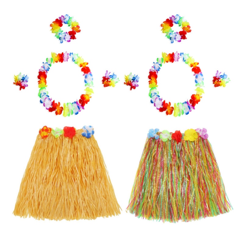 Hawaiian Garland Skirt Suit 40cm Adult Children Same Size Festive Party Dress Dance Short Skirt home decoration