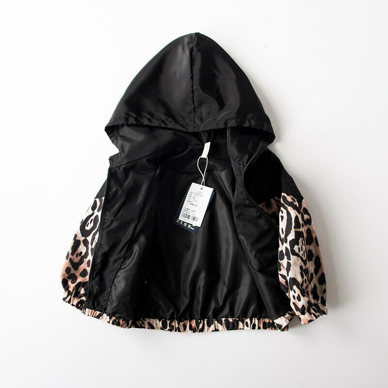 1-7Y Autumn Infant Kids Baby Girls Jacket Outfits Leopard Print Long Sleeve Zipper Hooded Coat Outfits