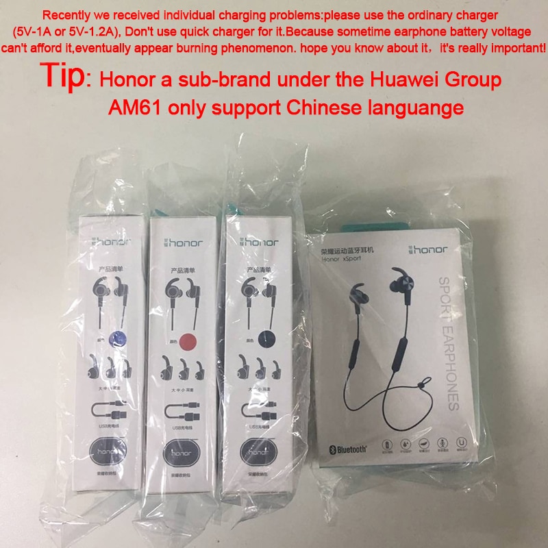 Original huawei honor xsport  am61 øretelefon bluetooth trådløs med mikrofon volumen kontrol højttaler in-ear headset til ios android