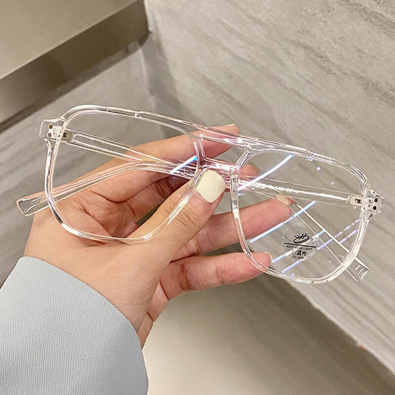 Montura de gafas de doble puente de gran tamaño para mujer, anteojos de piloto Vintage antiluz azul, montura óptica para ordenador