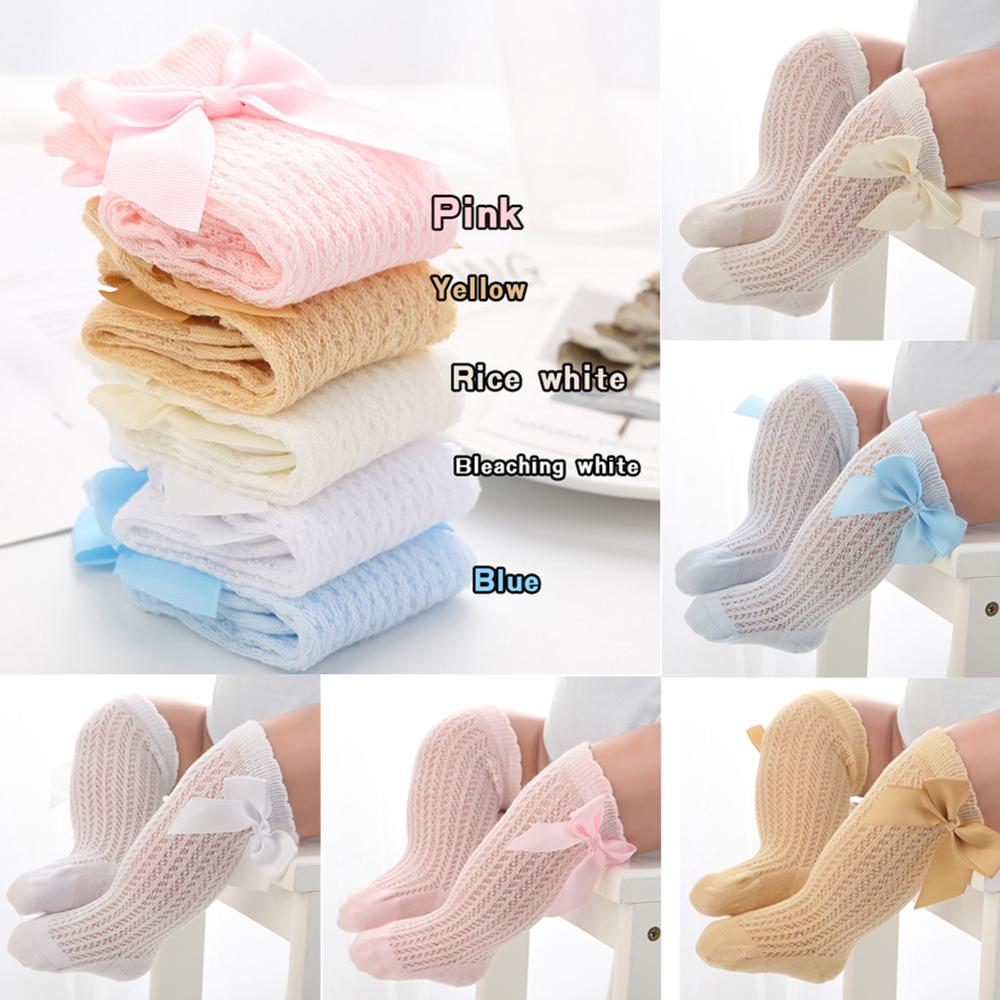 Meias-calças justas de algodão com bowknot, meias justas para bebês recém-nascidos, respiráveis, primavera, verão, de malha