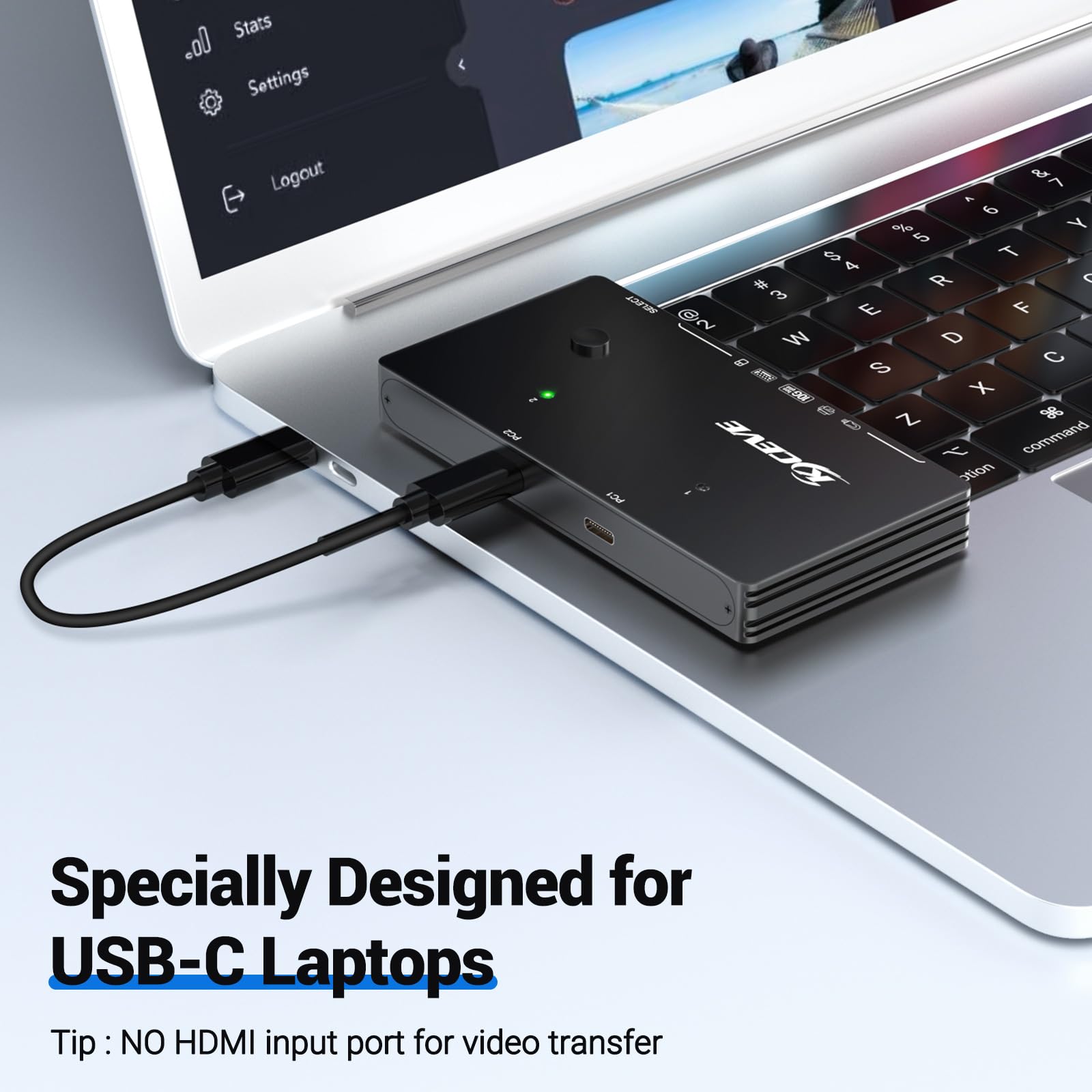 10 Gbps USB-schakelaar 2 computers delen 4 USB 3.2 Gen 2 poorten, USB Switcher Selector voor PC Laptop Toetsenbord Muis Webcam Draagbare SSD