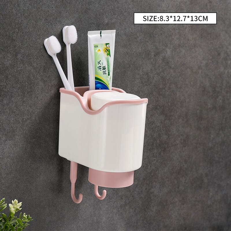 Nordic Double Cup Magnetic Toothbrush Holder Mouthwash Cup Punch-free Suction Wall Couple Toothbrush Plastic Bathroom Accessorie: Pink