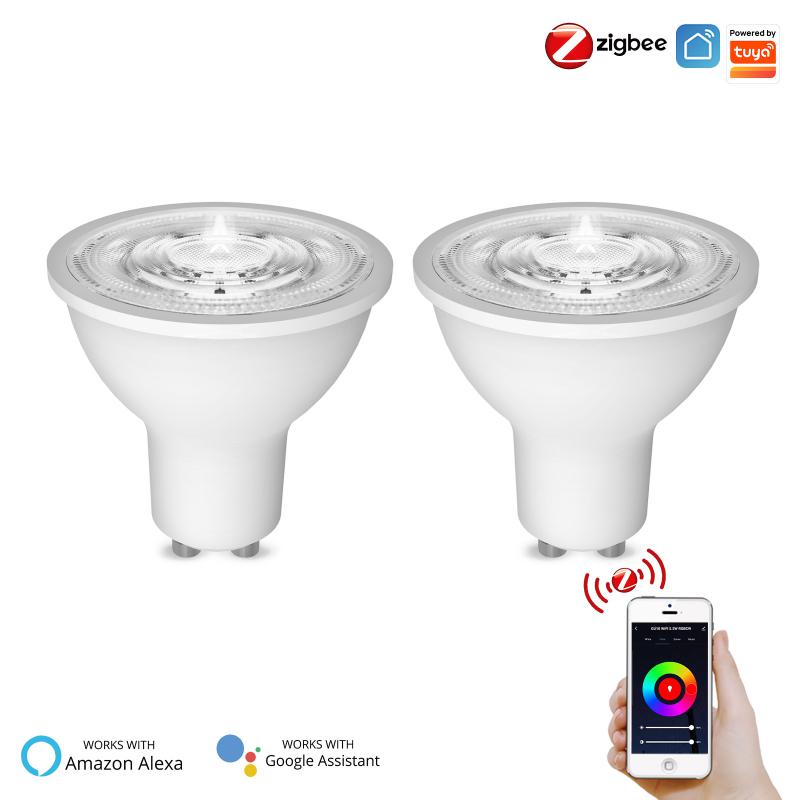 Zigbee Tuya Smart GU10 Light Bulb Spotlight RGB+CCT 90-240V 5W Dimmable Voice Control Work With Alexa Google Home Yandex Alice: 2PCS