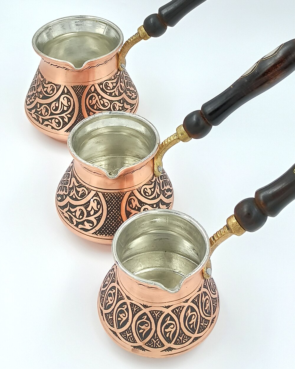 Copper Engraved Wooden Handle Coffee Pot Handmade Authentic Turkish Coffee Espresso Arabic Coffee Pot CPR08