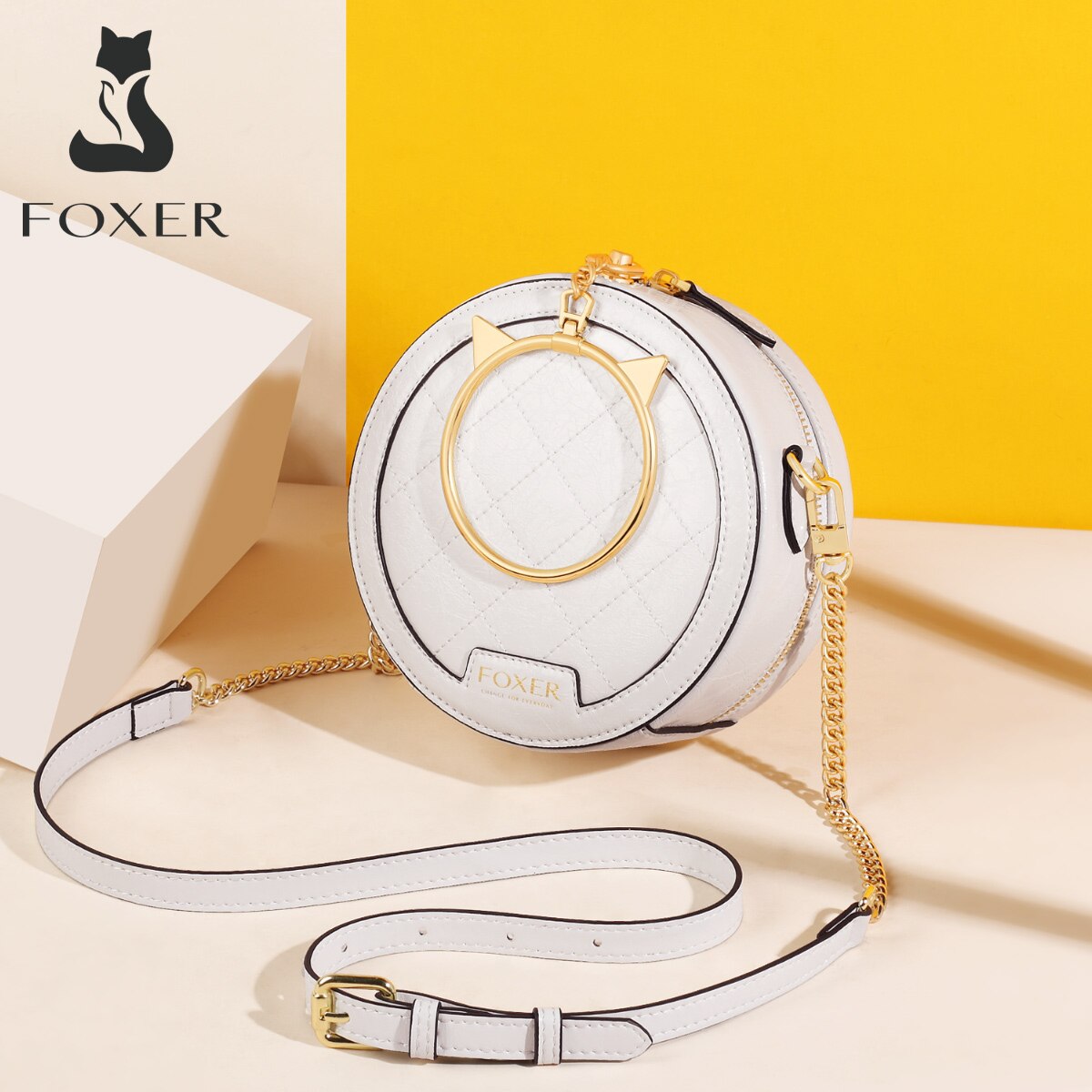 FOXER-sac à bandoulière en croûte de cuir | Sacoche ronde pour dames, défilé de , pochette ronde de fête pour femmes, Mini sac à main: 954062F1D