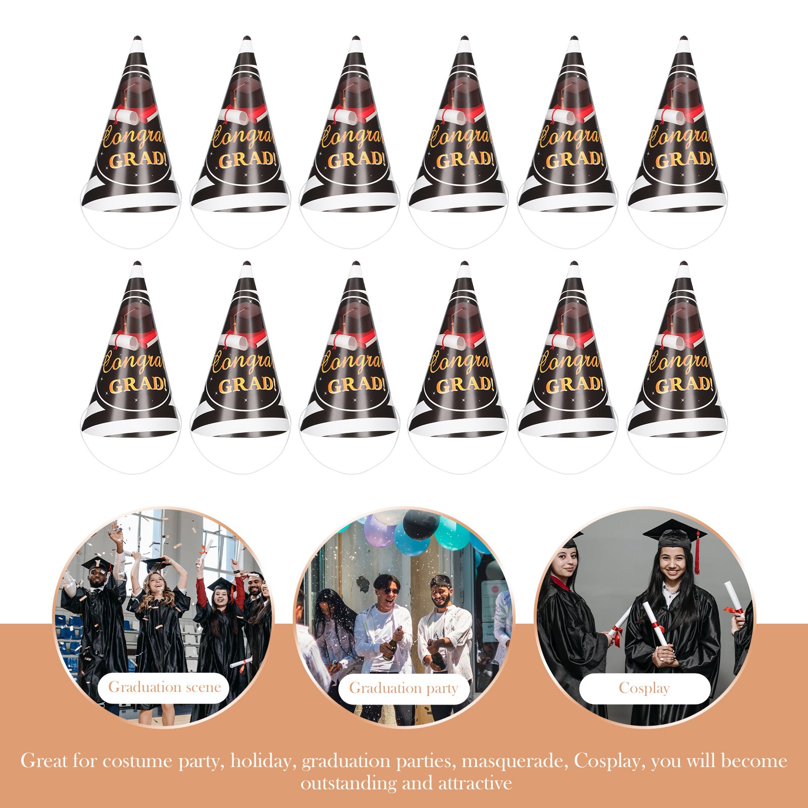 24Pcs Decorative Party Hats Graduation Circular Cone Hats School Party Photo Props