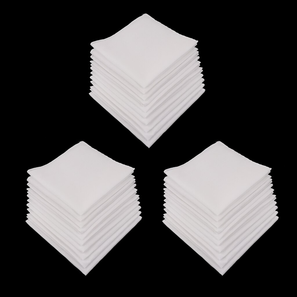 30x Katoen Zakdoeken Mannen Vrouwen Wit Wasbare Pocket Plein Hanky Hankie